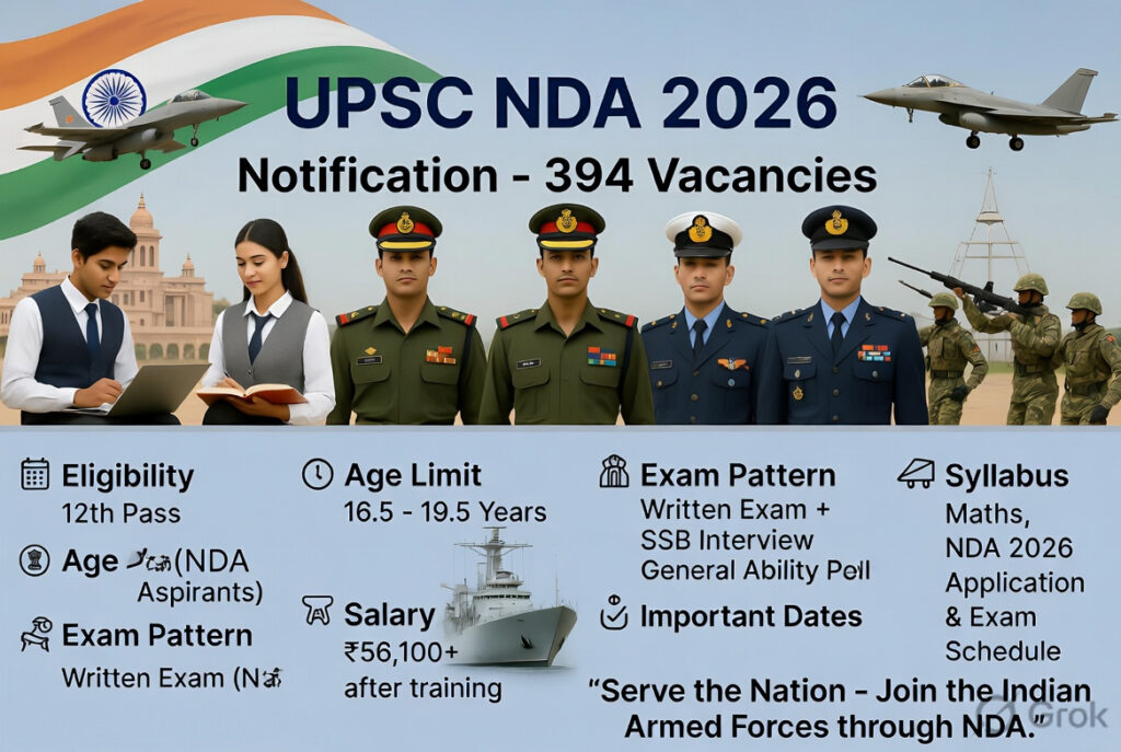UPSC NDA 2026 Notification: Eligibility, Age Limit, Syllabus, Exam Pattern, Salary, Dates & 394 Vacancies