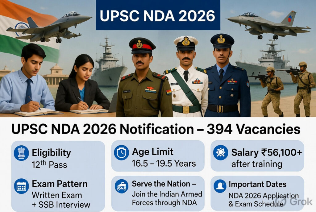 UPSC NDA 2026 Notification: Eligibility, Age Limit, Syllabus, Exam Pattern, Salary, Dates & 394 Vacancies