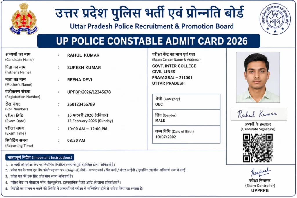 UP Police Constable Admit Card 2026
